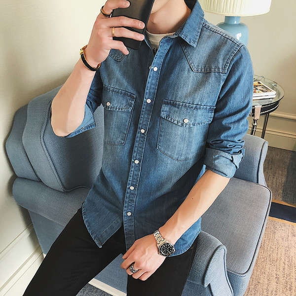 Cămașă din denim de primăvară-vară cu mâneci lungi