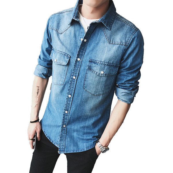 Cămașă din denim de primăvară-vară cu mâneci lungi