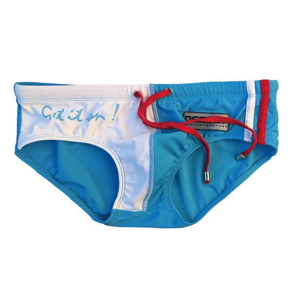 Costume de baie pentru bărbați - slip cu inscripție și talie elastică cu cravate