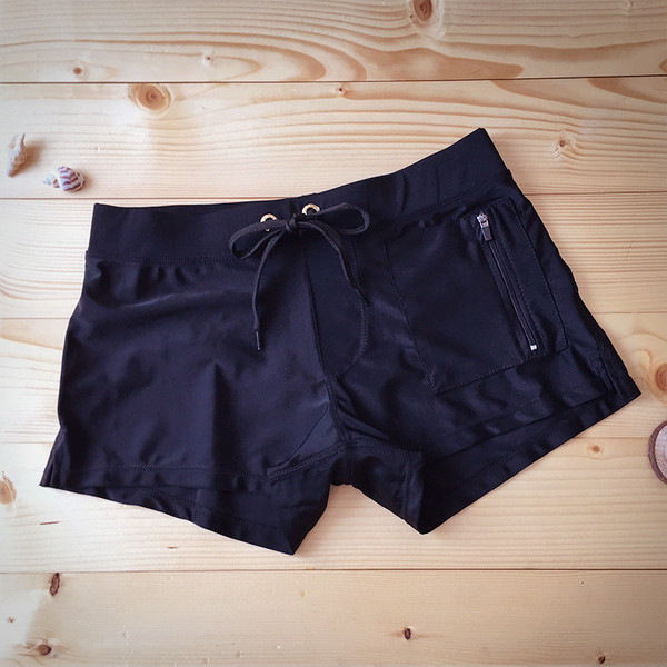 Costum de baie simplu pentru bărbați, în două culori, cu buzunar decorativ cu fermoar