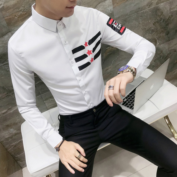 Cămașă modernă pentru bărbați Model Slim cu mâneci lungi în două culori