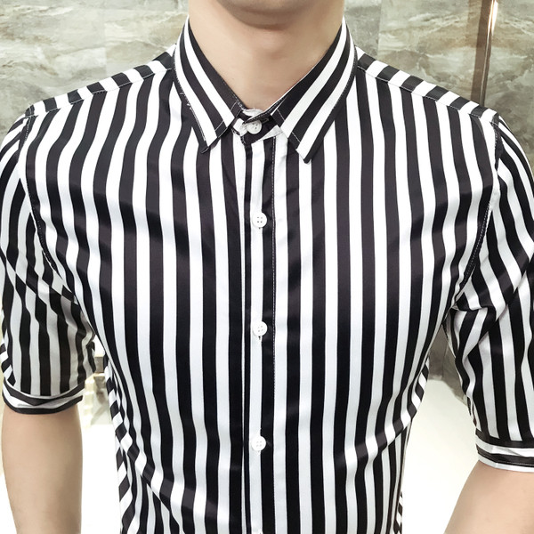 HIT Cămașă bărbătească în dungi model Slim cu mâneci 3/4 în două culori