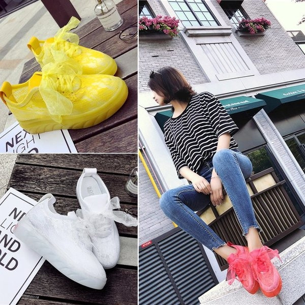 Tenisi moderni de dama cu dantela si panglica in trei culori