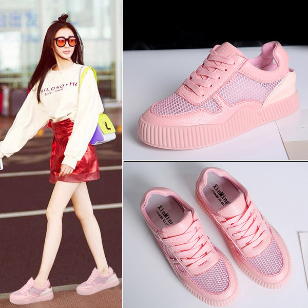 Adidasi de vara dama cu plasa si gaura in alb si roz