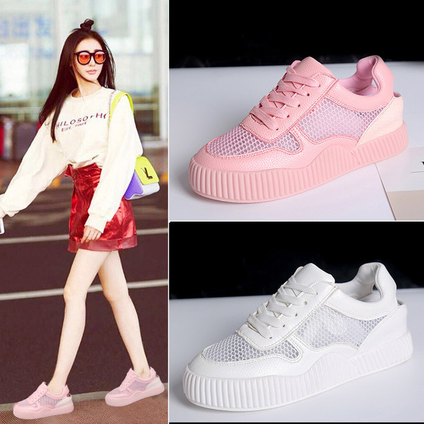 Adidasi de vara dama cu plasa si gaura in alb si roz