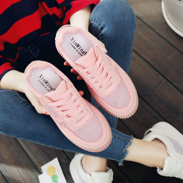 Adidasi de vara dama cu plasa si gaura in alb si roz