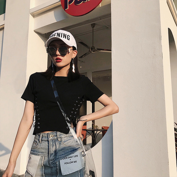 Tricou de dama modern cu maneci scurte si cravate in 2 culori