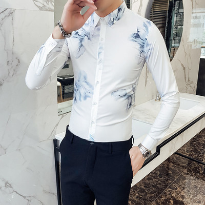 Κομψό ανδρικό πουκάμισο Λεπτό μοντέλο με φυτικά μοτίβα σε δύο χρώματα