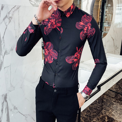 Κομψό ανδρικό πουκάμισο Λεπτό μοντέλο με φυτικά μοτίβα σε δύο χρώματα