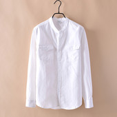 Cămașă bărbătească din bumbac cu buzunare, mâneci lungi și guler în formă de O în patru culori