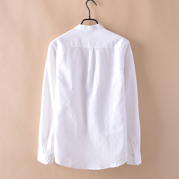 Cămașă bărbătească din bumbac cu buzunare, mâneci lungi și guler în formă de O în patru culori