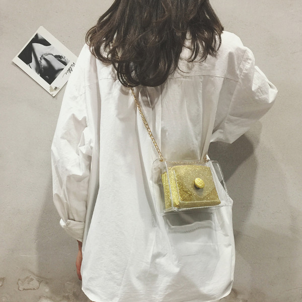 Geanta de dama transparenta cu geanta de voiaj colorata stralucitoare