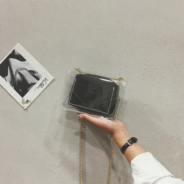 Geanta de dama transparenta cu geanta de voiaj colorata stralucitoare