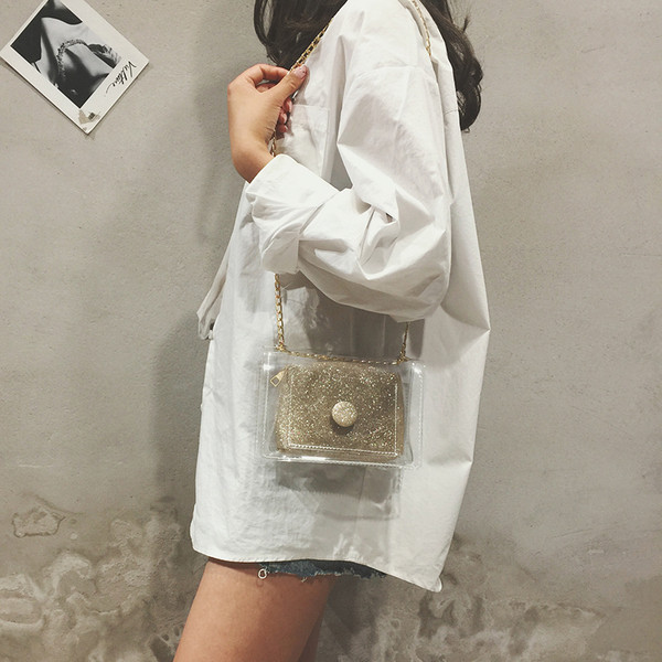 Geanta de dama transparenta cu geanta de voiaj colorata stralucitoare