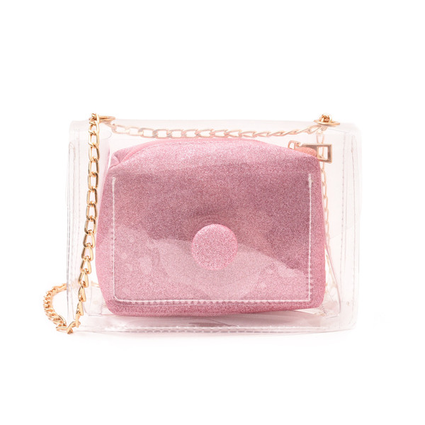 Geanta de dama transparenta cu geanta de voiaj colorata stralucitoare