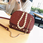 Σύγχρονη γυναικεία τσάντα με μπροκάρ και πέρλες σε τέσσερα χρώματα