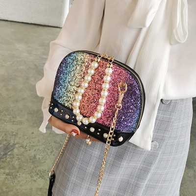 Σύγχρονη γυναικεία τσάντα με μπροκάρ και πέρλες σε τέσσερα χρώματα