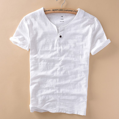 Tricou pentru bărbați cu mâneci scurte și guler în formă de O în trei culori