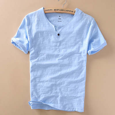 Tricou pentru bărbați cu mâneci scurte și guler în formă de O în trei culori