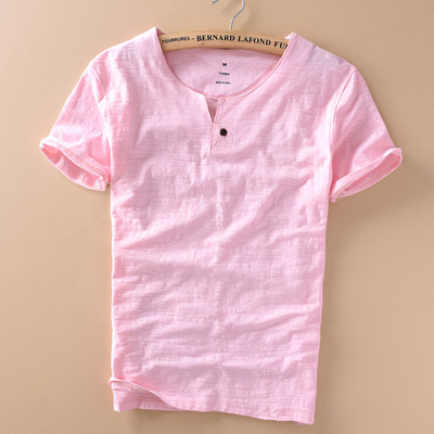 Tricou pentru bărbați cu mâneci scurte și guler în formă de O în trei culori