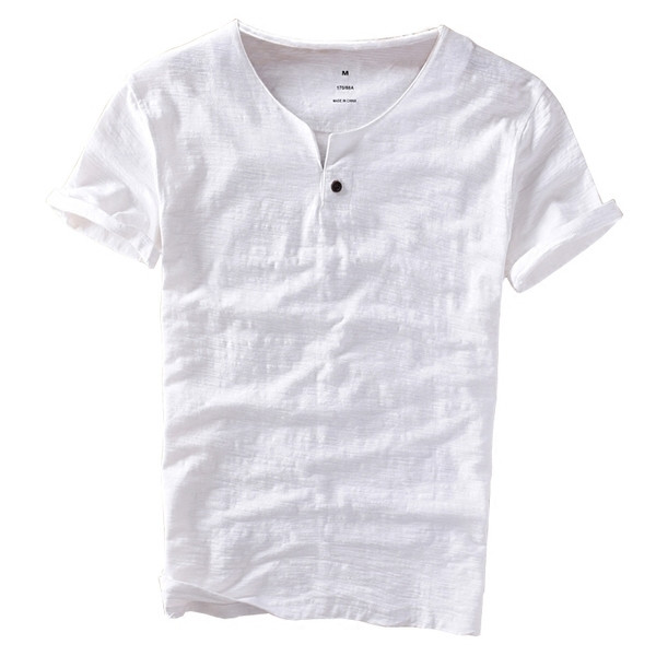 Tricou pentru bărbați cu mâneci scurte și guler în formă de O în trei culori