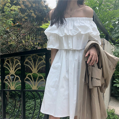 HIT Rochie de dama cu maneci cazute de culoare alba