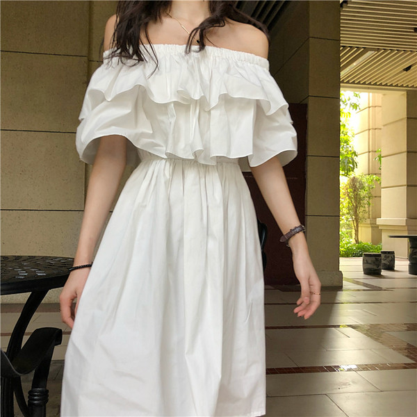 HIT Rochie de dama cu maneci cazute de culoare alba