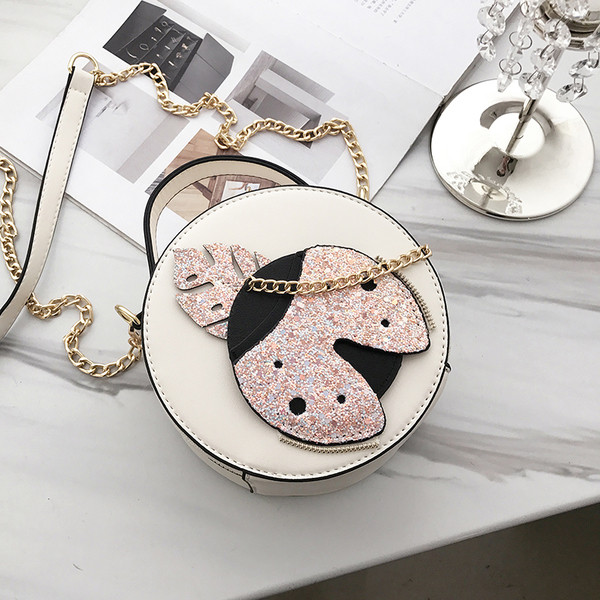 Geanta de dama cu forma rotunda si decor stralucitor in mai multe culori