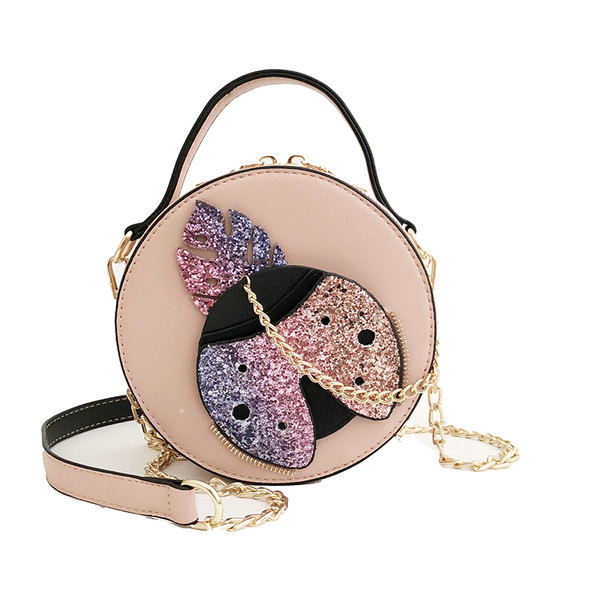 Geanta de dama cu forma rotunda si decor stralucitor in mai multe culori