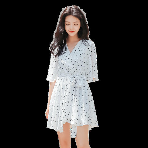 Rochie de damă din șifon cu decolteu în V și mâneci lotus