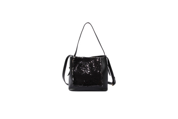 Geanta casual de dama cu paiete in alb, roz si negru