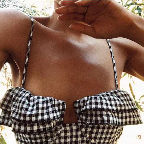 HIT Rochie dama in carouri cu bretele subtiri