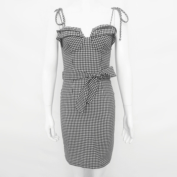 HIT Rochie dama in carouri cu bretele subtiri