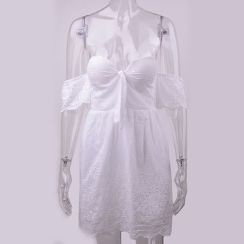 Καλοκαιρινό γυναικείο φόρεμα δαντέλας με μανίκια σε λευκό χρώμα