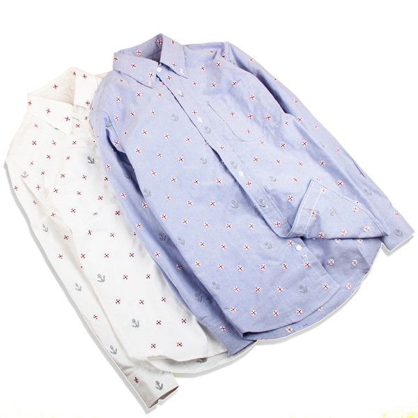 Cămașă modernă pentru bărbați, cu mâneci lungi, în albastru și alb