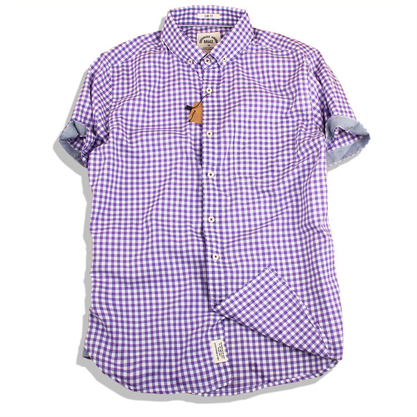 Lila és fehér kockás rövid ujjú férfi ing