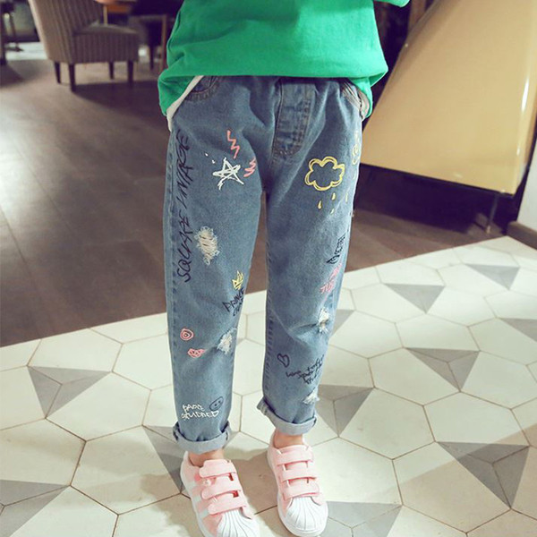 Blugi pentru copii cu imprimeu pentru fete cu talie inalta