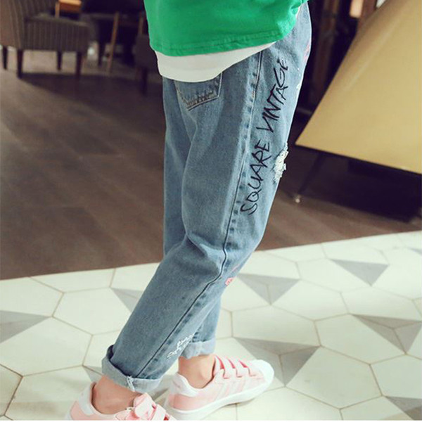 Blugi pentru copii cu imprimeu pentru fete cu talie inalta