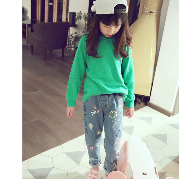 Blugi pentru copii cu imprimeu pentru fete cu talie inalta