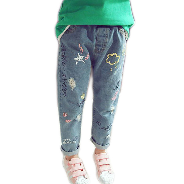 Blugi pentru copii cu imprimeu pentru fete cu talie inalta