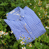 Cămașă pentru bărbați cu mâneci scurte, albastru și alb