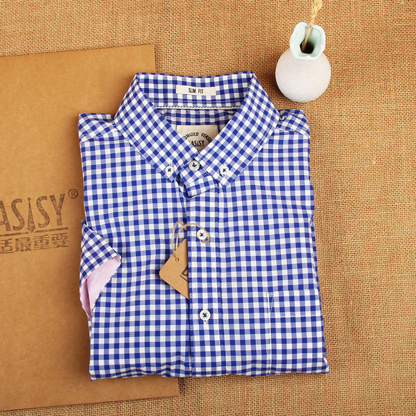 Cămașă pentru bărbați cu mâneci scurte, albastru și alb