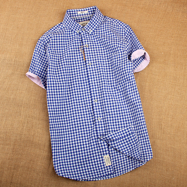 Cămașă pentru bărbați cu mâneci scurte, albastru și alb