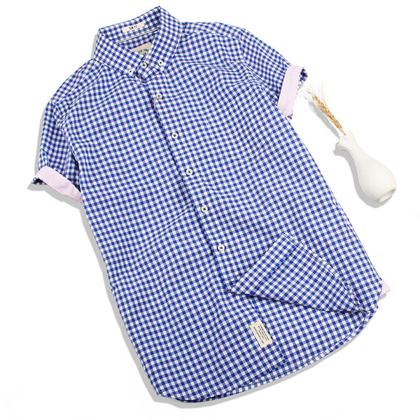 Cămașă pentru bărbați cu mâneci scurte, albastru și alb