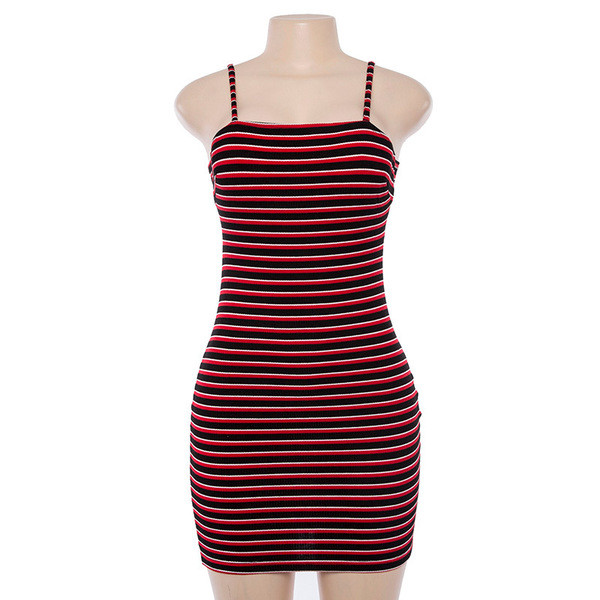 Rochie de dama moderna in dungi cu bretele subtiri