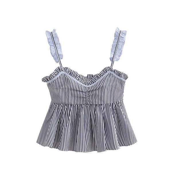 Maieu scurt de damă în dungi, cu decolteu în V