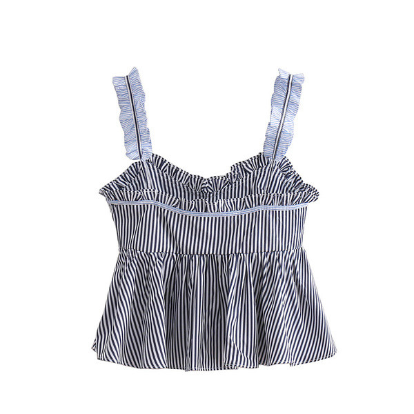 Maieu scurt de damă în dungi, cu decolteu în V