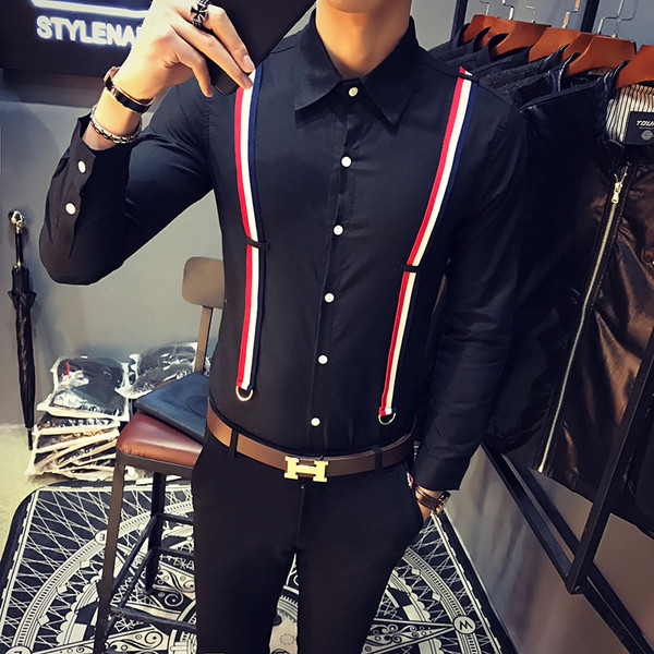 Ανδρικό πουκάμισο με τιράντες σε λευκό και μαύρο χρώμα