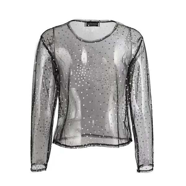 Γυναικεία μπλούζ με μακρύ μανίκι, ελαστική επίδραση και κολάρο σε σχήμα O