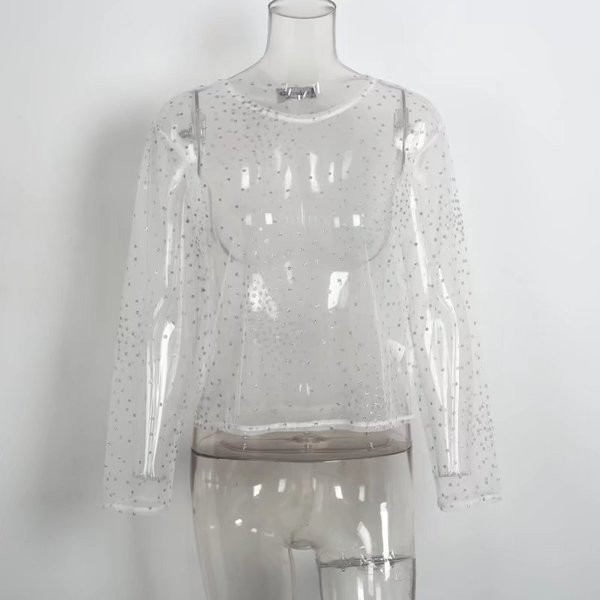 Γυναικεία μπλούζ με μακρύ μανίκι, ελαστική επίδραση και κολάρο σε σχήμα O